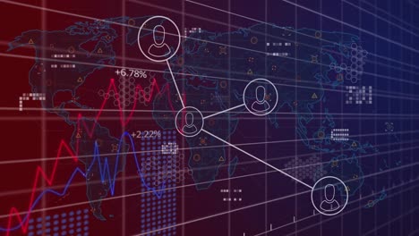 Animation-of-financial-data-processing-over-connections-with-icons