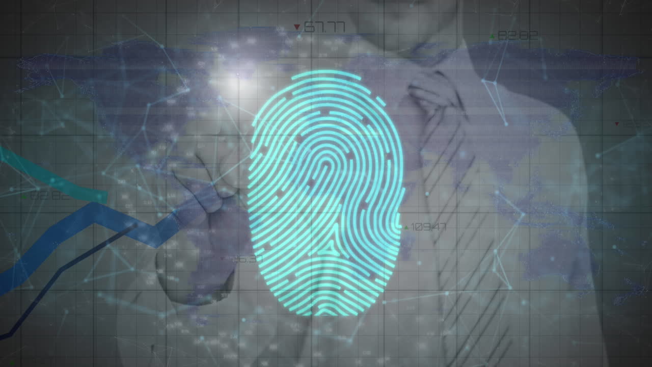 animación del procesamiento de datos sobre el hombre de negocios caucásico