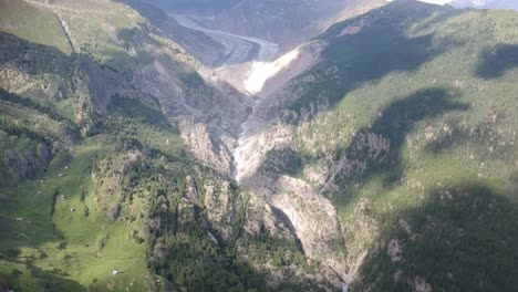 drone footage of retreating aletsch glacier, the largest glacier in the alps