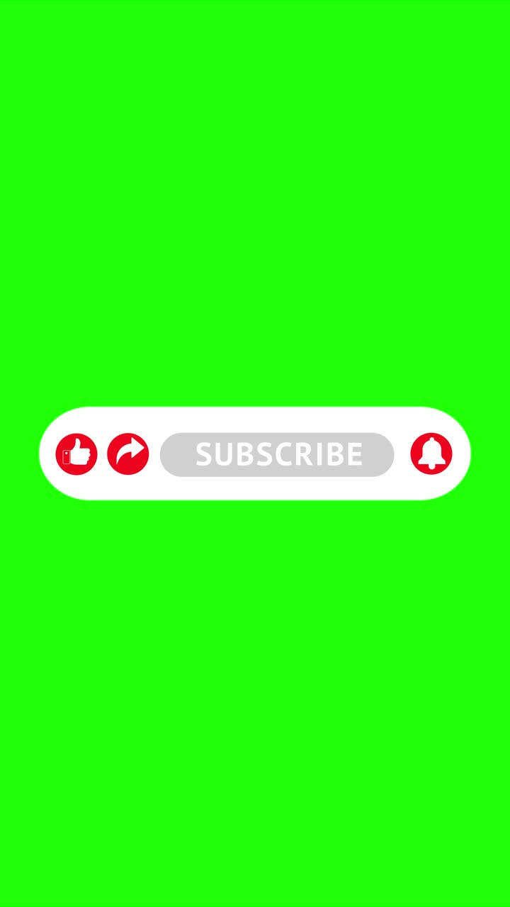 Video footage shows dynamic subscribe button animation featuring hand cursor click on green screen