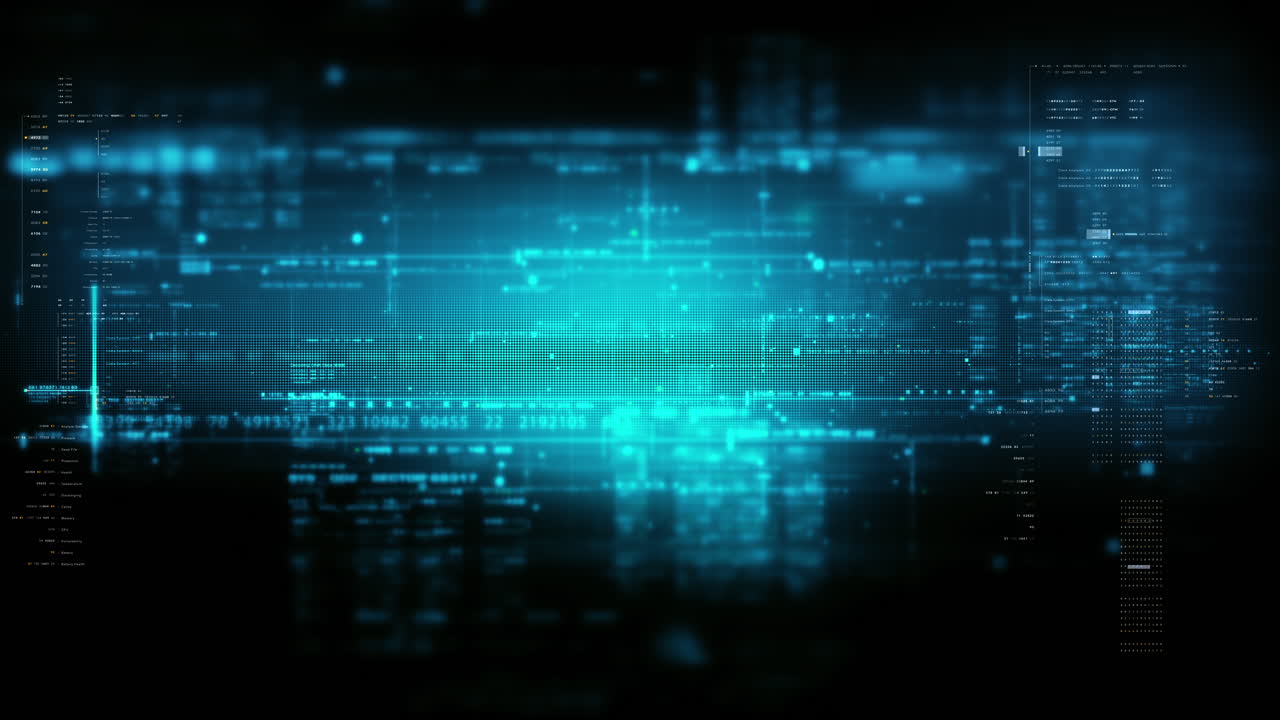 Futuristic screen display matrix, hi-tech digital data telemetry with encrypted numbers, display dynamic background for computer desktop screen display format