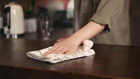 woman is cleaning the kitchen at home, domestic household maintenance concept