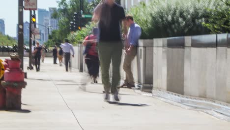 pedestrians on sidewalk time lapse hazy loop