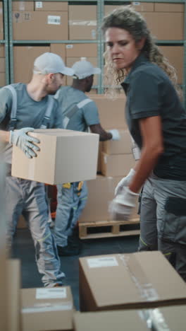 warehouse workers loading and unloading packages for delivery