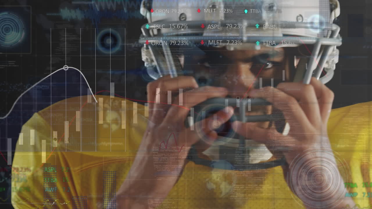 animación del procesamiento de datos sobre un jugador de rugby caucásico