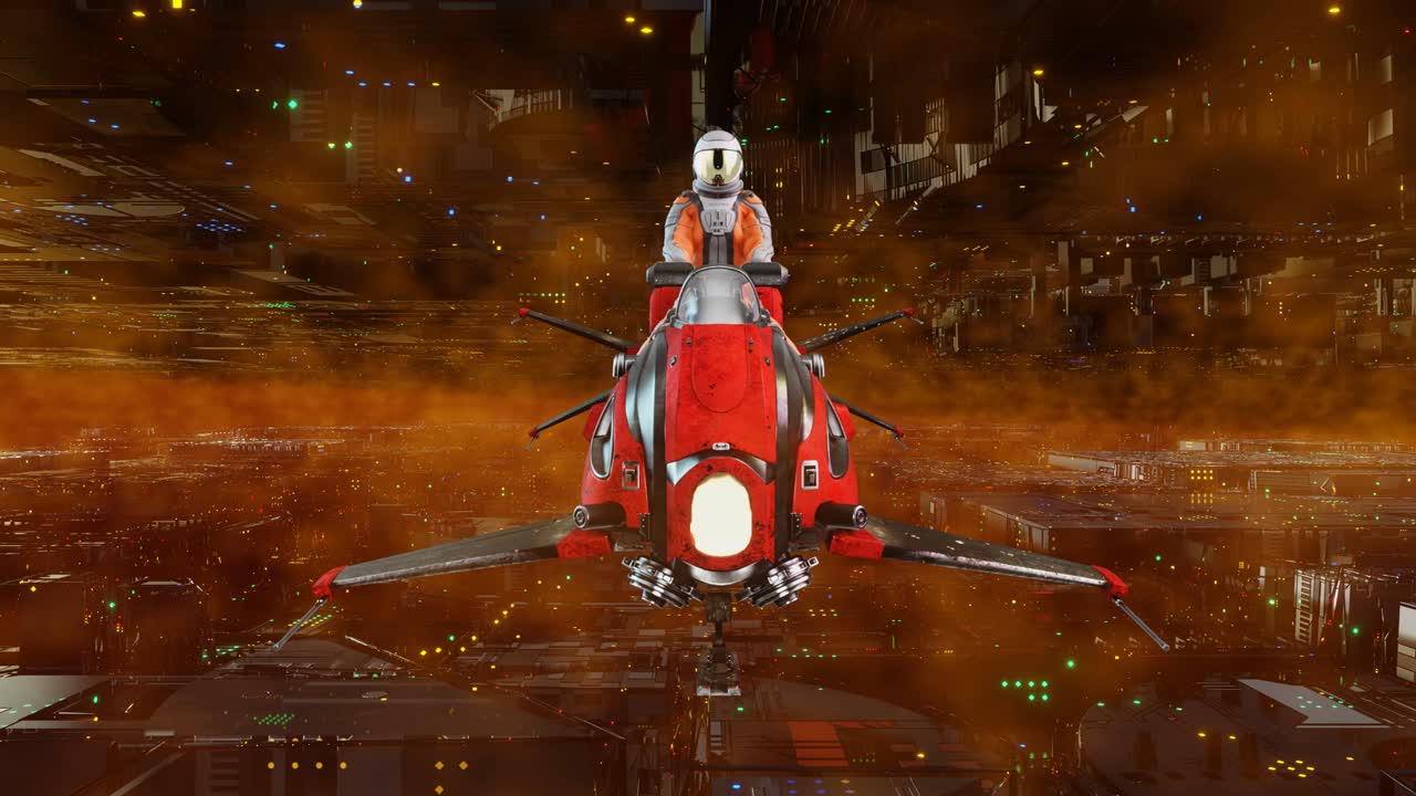 안개 속에서 우주비행사의 비행, vj 루프 터널, 3d 렌더링