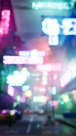 neon lights glow on a busy urban street at night in animation