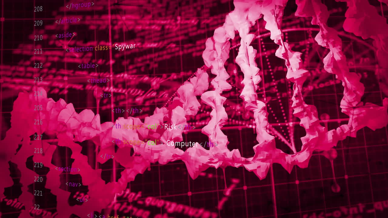 디지털 데이터 처리 및 검은 바탕에 dna 줄무의 애니메이션