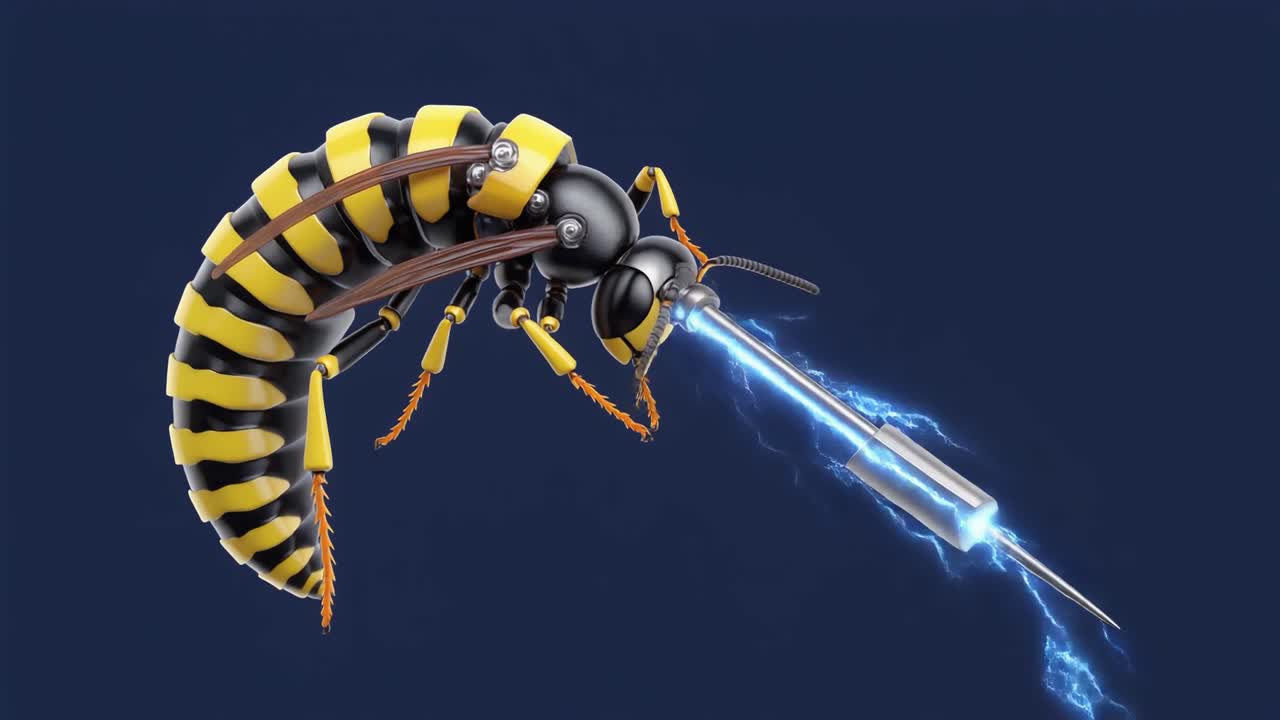 3D-animeret robot hveps med elektrisk brod.