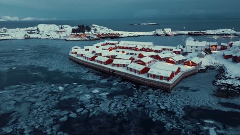 Aerial-view-of-Lofoten-Islands-beautiful-landscape-during-winter