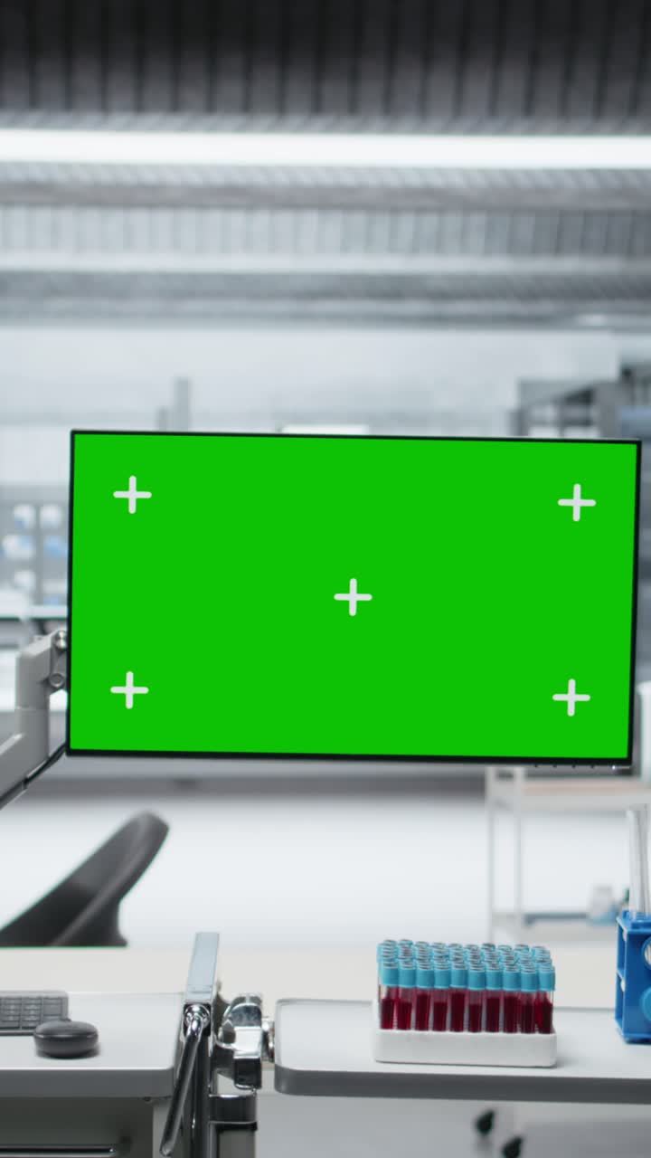 Vertical Video Green screen in empty laboratory showcasing modern setting of medical research