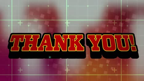 animation of thank you text over shapes on white background