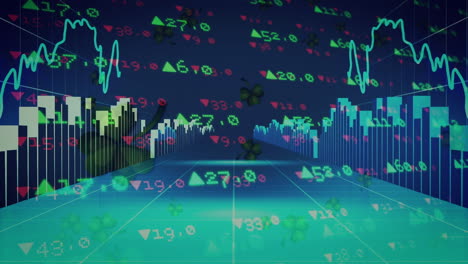 animation of statistical and stock market data processing against blue gradient background