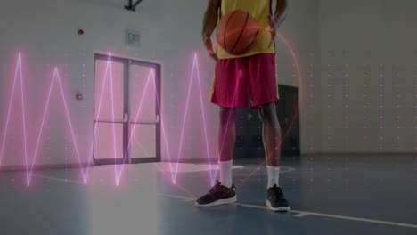 animation of digital data processing over african american basketball player on court