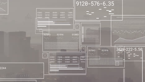 animación del procesamiento de datos financieros sobre el paisaje urbano