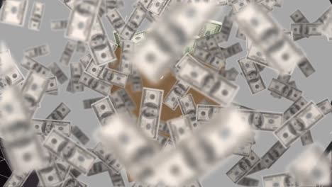 animation of floating dollars over bag with money