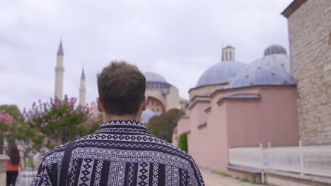 young man wandering in historical places.