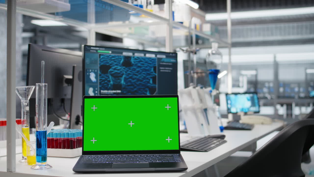 Green Screen Laptop And Computer Monitor In Laboratory