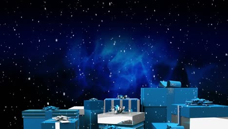 nieve cayendo y regalos de navidad