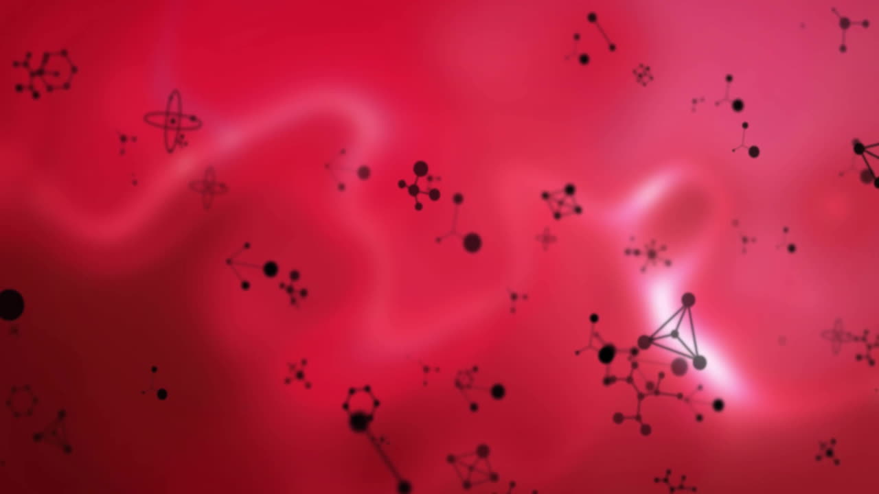 분자 구조와 화학적 결합 애니메이션 - 빨간색 배경