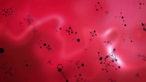 molecular structures and chemical bonds animation over red background