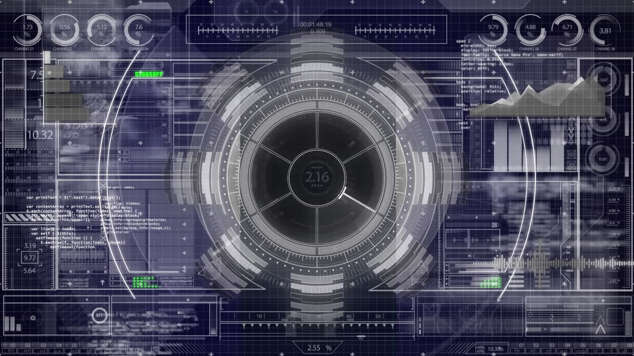 animación de escaneo de alcance y procesamiento de datos sobre fondo negro