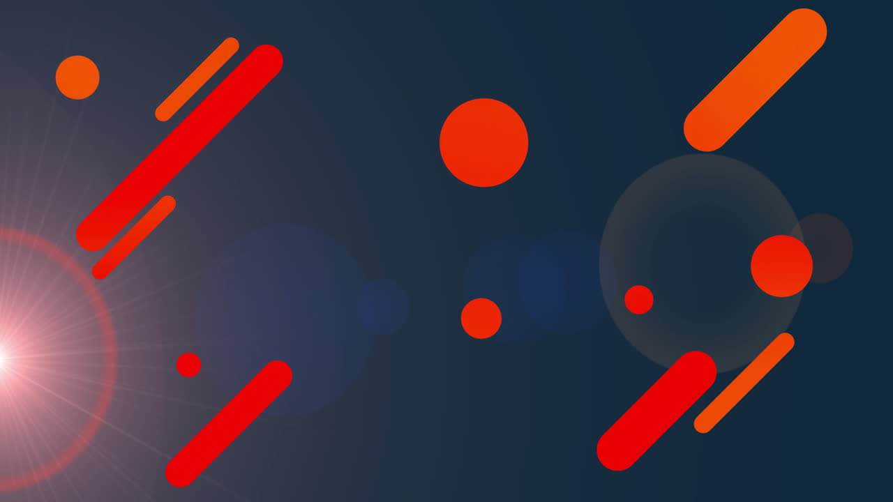 Bright pink lens flare being animated over blue gradient, with red circles and orange capsules