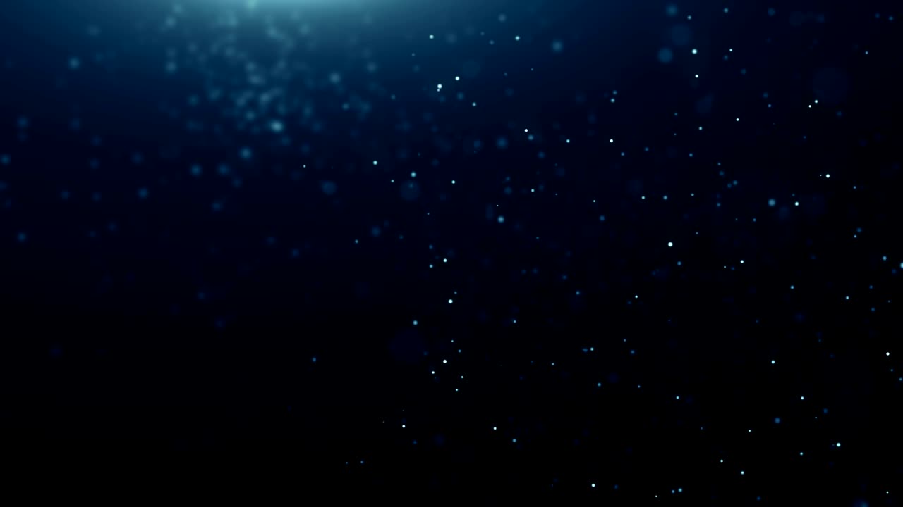 Partículas de poeira azul, luz bokeh abstrata em movimento, loop de fundo cinematográfico para títulos