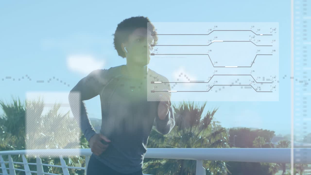 animación del procesamiento de datos sobre un hombre afroamericano corriendo