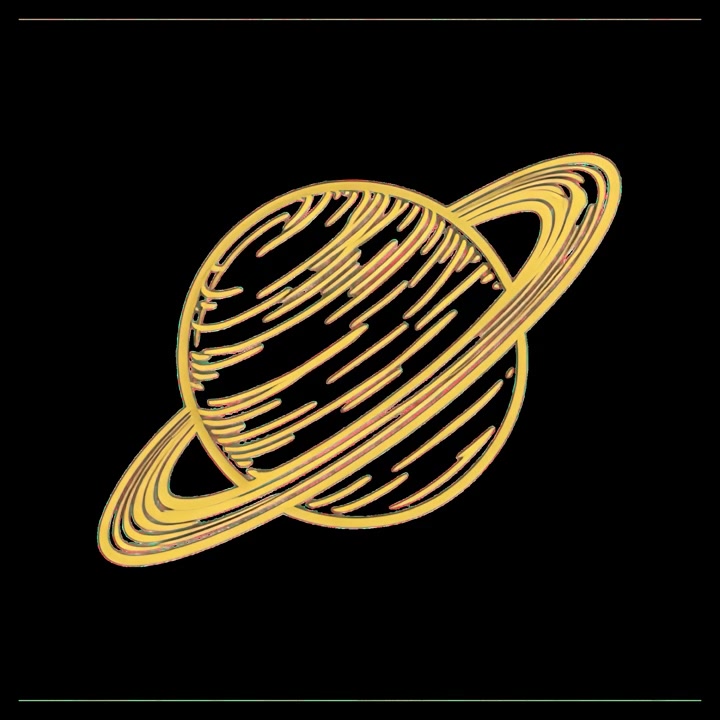 Abstract Golden Line Art Animation of a Ringed Planet