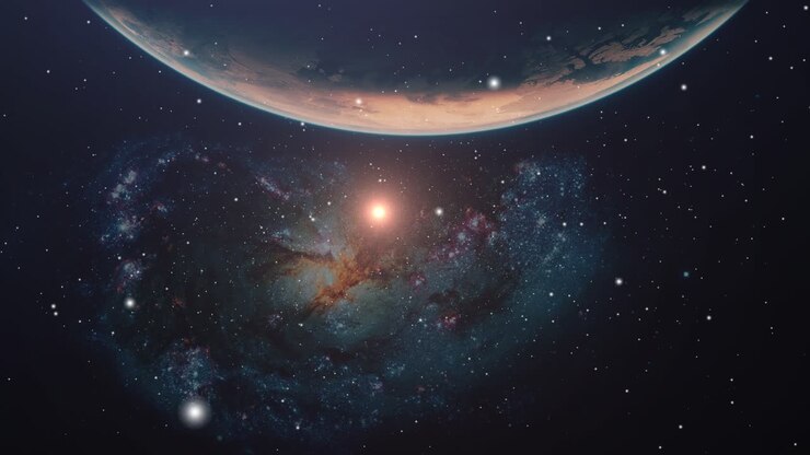 universum, planet erde mit nebelhintergrund