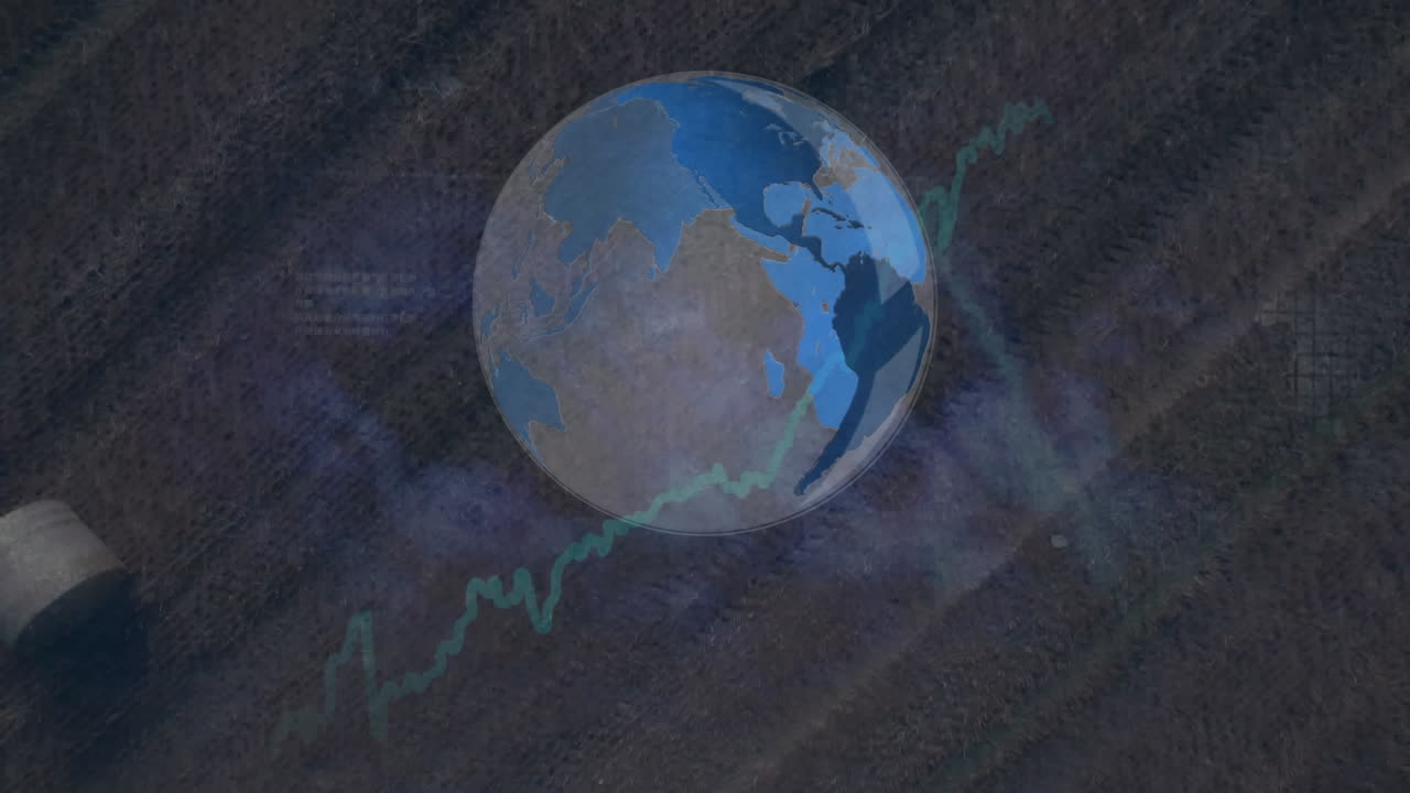농업 분야에 대한 지구와 금융 데이터 처리의 애니메이션