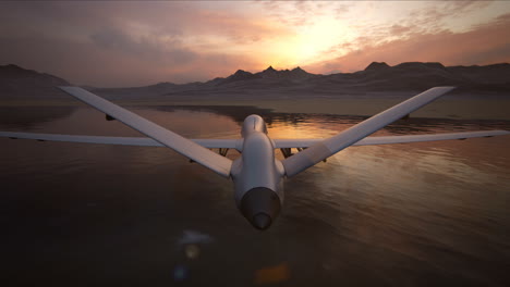 military predator drone flying at night. this intelligent unmanned vehicle armed with the missiles is used to remote aerial attack on desired targets. the plane can control and defense the terrain.