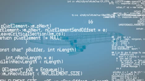 digital 3d model of an aeroplane with interface codes