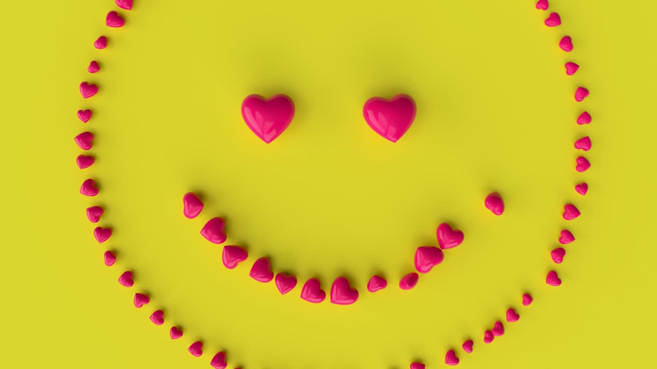 Faccina Sorridente di Cuori Rosa su Sfondo Giallo