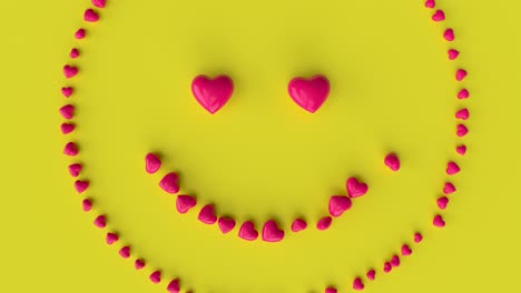 pink hearts smiley face on yellow background