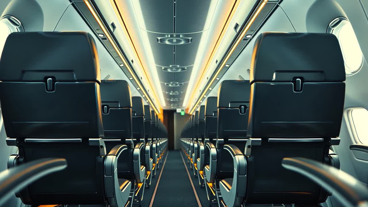 Airplane Interior with Rows of Seats
