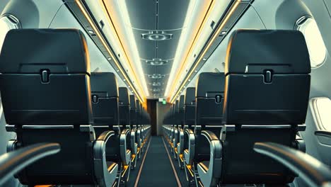 airplane interior with rows of seats