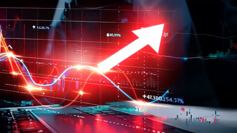 a laptop screen shows a downward trend in a graph. concept of uncertainty and potential loss