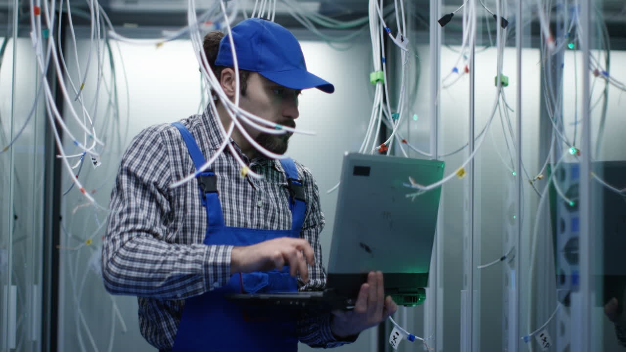 técnico informático trabajando en una sala de servidores