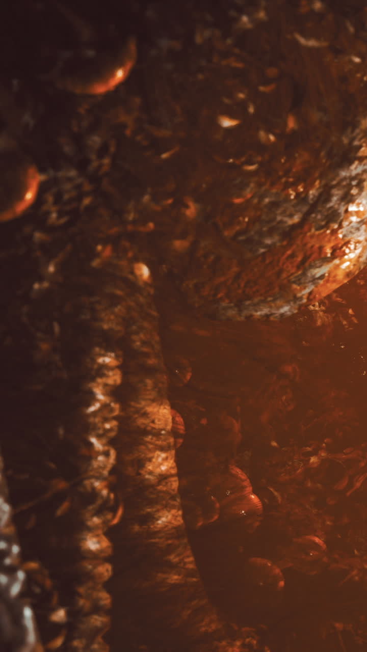 Fiamme sotto terra con fumo e luce nell'oscurità.