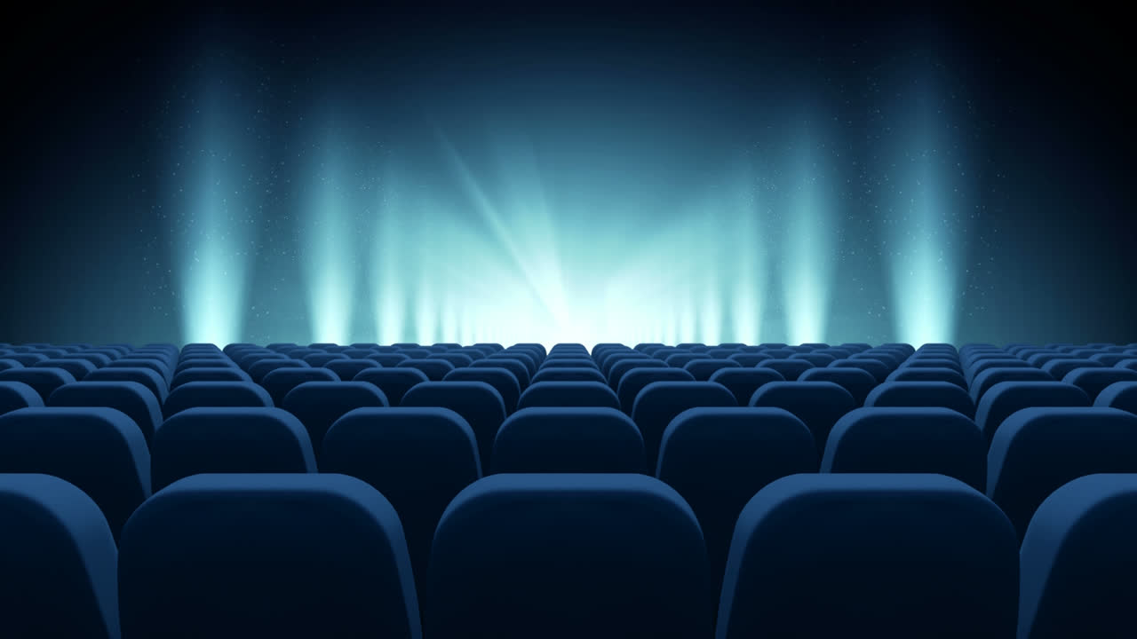 asientos frente al video del escenario azul