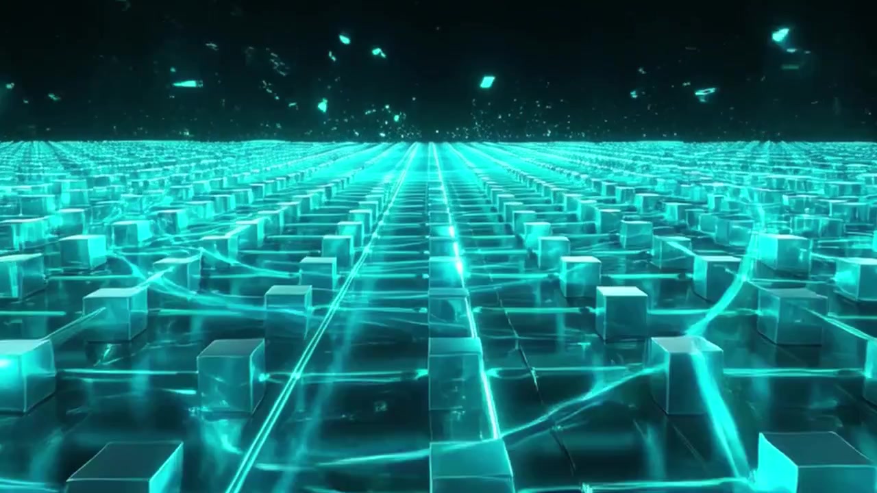 Abstract Digital Grid with Glowing Cyan Data Connections