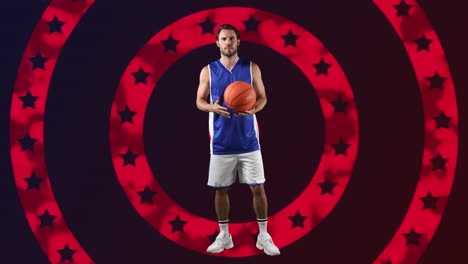 jugador de baloncesto contra estrellas en círculos giratorios