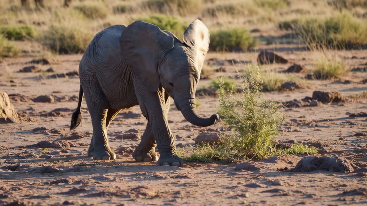 Baby Elephant in African Savanna