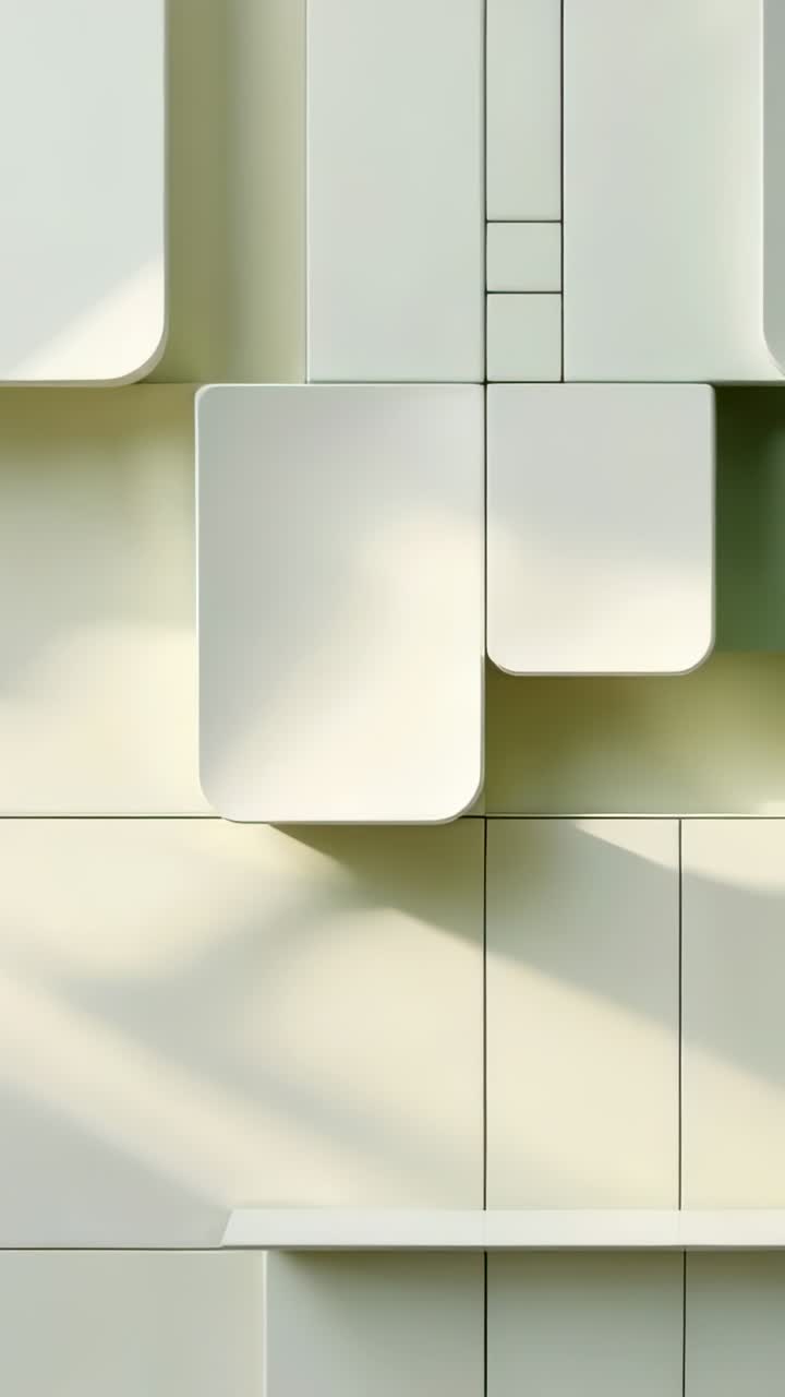 Vertical video: Light shifting casting shadows over wall grid showing smaller panel sliding inward