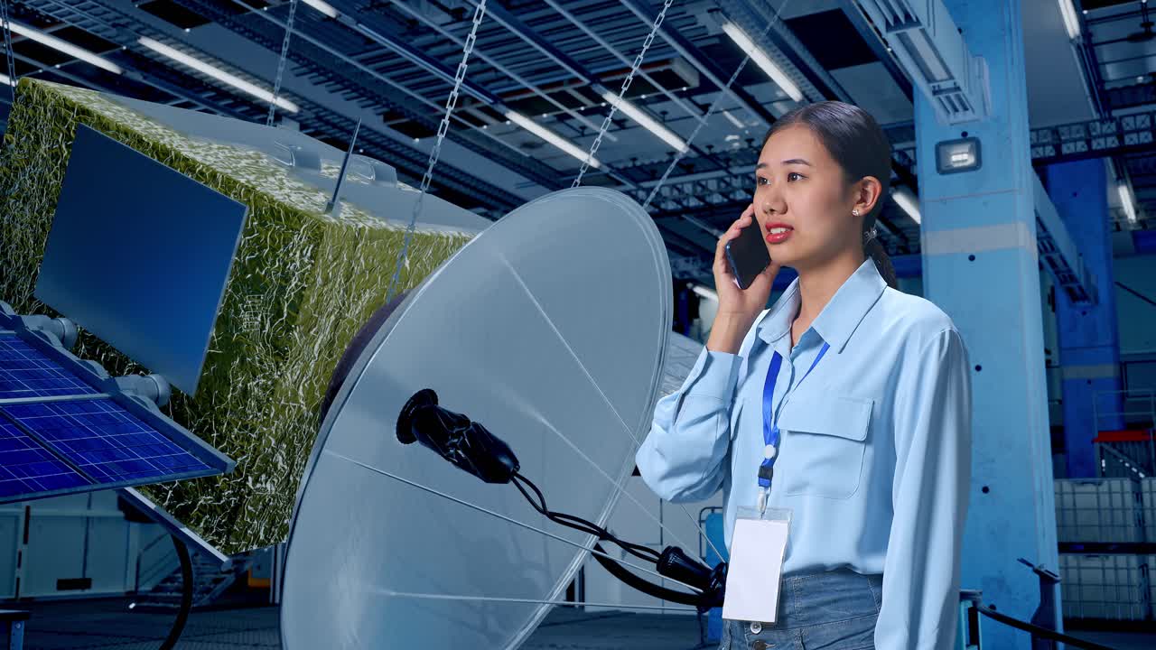 위성 시설에 있는 여성