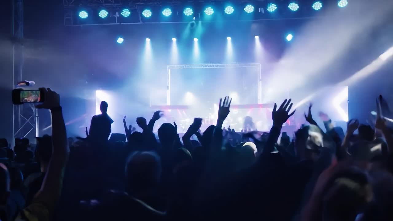 Una grande folla a un concerto che si gode la musica e le luci