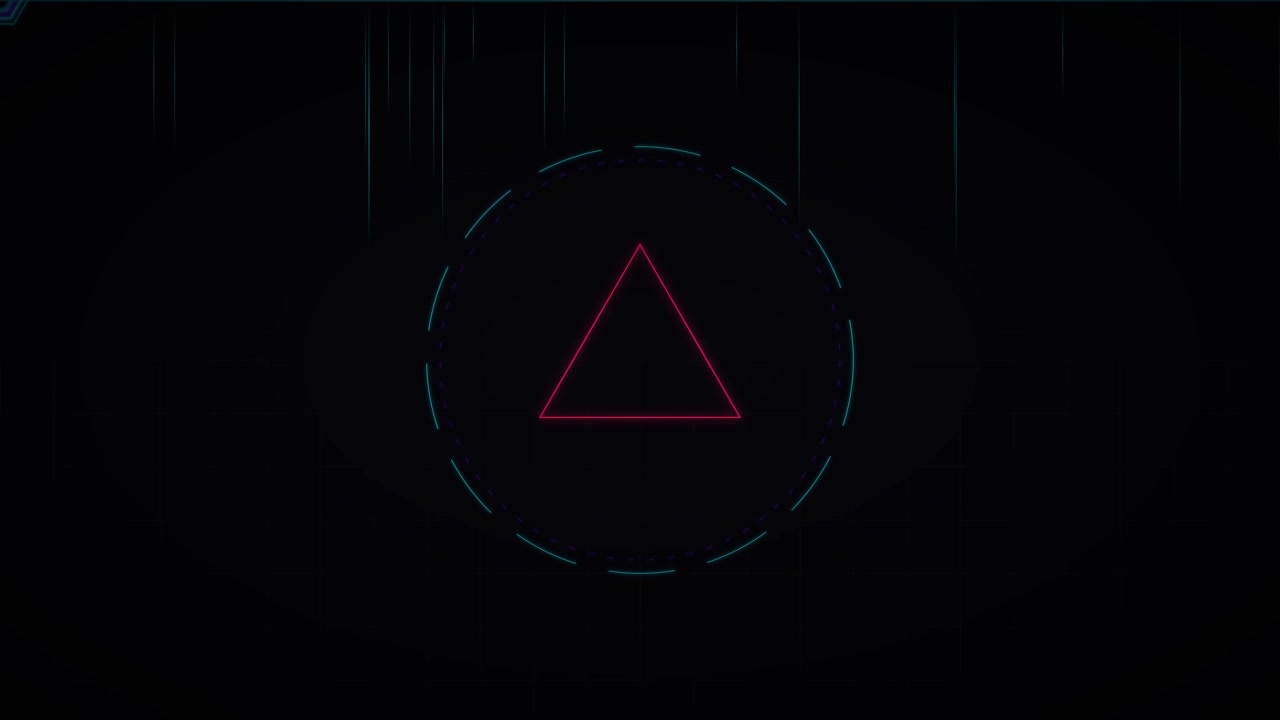 Abstract Digital Triangle Graphic with Circular HUD Elements