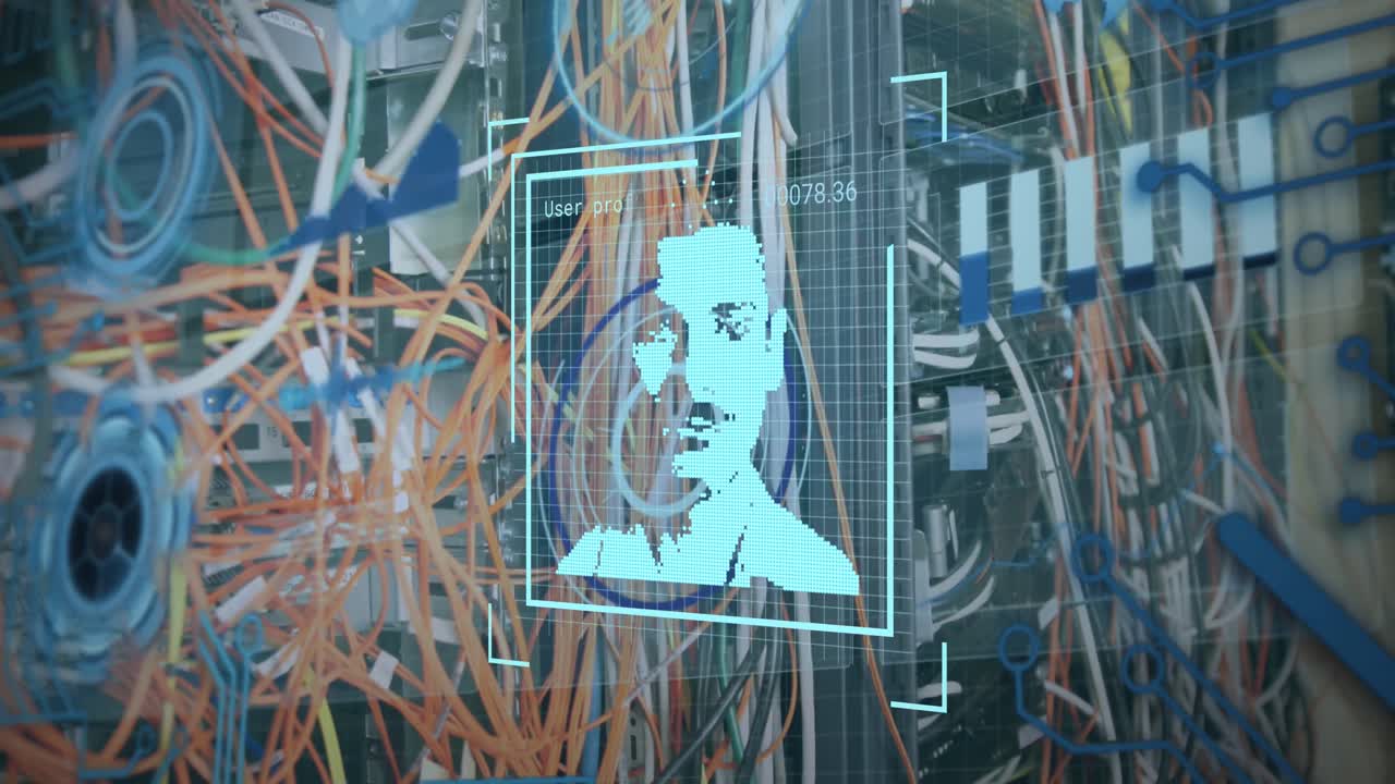 animación de la interfaz con procesamiento de datos y cambio de iconos de perfil contra el servidor de computadora.